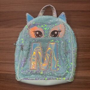 Justice MINI Owl Blue/Green‎ Flip Sequin Initial Shimmer Backpack Initial M